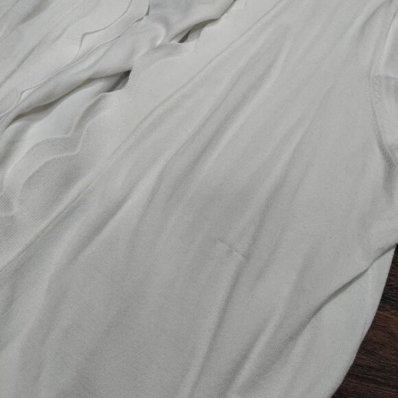 Roz Ali Long Sleeve Scalloped Mid-Length Open Front Cardigan Sweater White 3X - Picture 8 of 11
